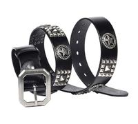 NALANY Studded Belt Metal Studs Star Pentagram Punk Rock Goth Bright Pyramid Rivet in Square Bead Arrangement for Women Men(115cm/waist:39", Black)