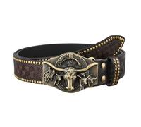 NALANY Women Men Studded Leather Belt Vintage Western Engraved Flower Tooled Embossed Belt Cowboy Cowgirl Country Waist Strap(115cm/waist:39", Longhorns)