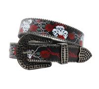 NALANY Women's Men's Studded Belt Graffiti Skull Red Rose Flower Pattern Waist Strap with Bling Rhinestone Floral Buckle(105cm/41, Black)