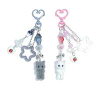 Nalefow Cute Pink Keychain,Fuzzy Cat Keychain Aesthetic Y2K Keychain Stylish Keychains Accessories, 2pcs Grey Pink Cat Sets, Medium