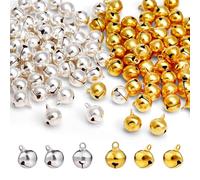 Naler 120PCS DIY Craft Jingle Bells - Copper Tiny Tinkle Bells for Jewelry Making, Small Metal Christmas Sleigh Bell, Mini Craft Beads in Gold and Silver