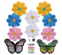 Naler 14pcs Iron on Patch, Daisy Flower & Butterfly Embroidered Patches Applique for Clothing, Jackets, Backpacks, Jeans Sewing Art Craft DIY Decoration