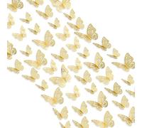Naler 48pcs 3D Butterfly Wall Sticker Gold 3 Sizes Butterfly Wall Decals Decorative Butterflies Stickers for Walls Bedroom Party Wedding Decors, Gold