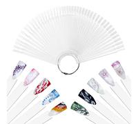 Naler 50pcs Clear Nail Swatches Sticks, Fan-shaped Nail Display Sticks with Metal Ring, Smooth Plastic Nail Art Tips for Nail Polish Gel Color Practice