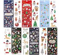 Naler 6 Sheets Christmas Stickers Collection Sparkly Reusable Stickers for Kids Cards Crafts Self Adhesive Stickers for Christmas Decorations Xmas Party Supplies