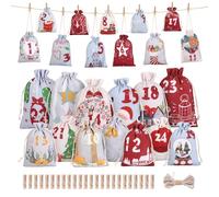 Naler Advent Calendar Bags 2026, Advent Calendars Jute Bags for Filling, Xmas Countdown Hanging Bags with Drawstring Wooden Clips to Fill Yourself for Gift Packaging