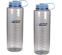 Nalgene Silo 48oz Tritan Grey W/Blue Top Wide Mouth Bottle, 2 Bottle Pack, 11.3 Inches Tall by 3.5 Inches in Diameter