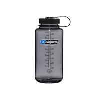 Nalgene Sustain Tritan BPA-Free Water Bottle Made with Material Derived From 50% Plastic Waste, 32 OZ, Wide Mouth, Gray w/Black Lid