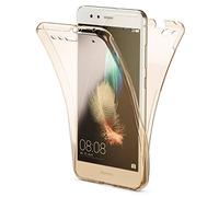 NALIA 360° Case compatible with Huawei P10 Lite, Full Body Front & Back Soft Skin Cover, Total Protection Ultra-Thin Silicone Shock-Proof Bumper Slim-Fit Transparent Protector Etui, Color:Gold
