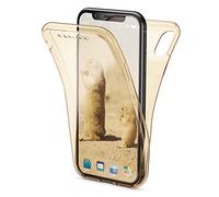 NALIA 360° Case compatible with iPhone XS Max, Full Body Front & Back Soft Smart-Phone Cover, Total Protection Ultra-Thin Silicone Shockproof Skin Slim Transparent Rugged Protector, Color:Gold