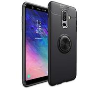 NALIA 360° Holder Ring Case compatible with Samsung Galaxy A6 Plus, Slim-Fit Protective Smart-Phone Back-Cover for Magnetic Car Mount, Thin Shockproof Kickstand Silicone Protector Bumper Skin - Black