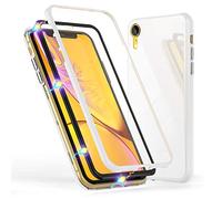 NALIA 360° Magnetic Glass Case compatible with iPhone XR, Slim Full-Body Protective Front & Back Phone Hard-Cover with Tempered Glass Screen Protector, Ultra-Thin Shockproof Bumper, Color:White