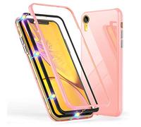 NALIA 360° Magnetic Glass Case compatible with iPhone XR, Slim Full-Body Protective Front & Back Phone Hard-Cover with Tempered Glass Screen Protector, Ultra-Thin Shockproof Bumper, Color:Light Pink