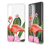 NALIA Case compatible with Huawei P30, Motif Design Ultra-Thin Silicone Pattern Cover Phone Protector Skin, Slim Fit Shockproof Gel Bumper Protective Anti-Choc Backcover, Designs:Flamingo Green
