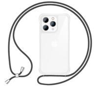 NALIA Clear Hybrid Cover with Strap compatible with iPhone 16 Pro Case, Transparent Hard-Case with Cord, Crossbody Chain Cell Phone Lanyard, Anti-Yellow Rigid Back & Silicone Frame, Color:Dark Grey