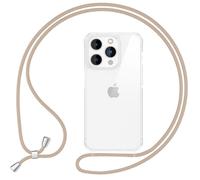 NALIA Clear Hybrid Cover with Strap compatible with iPhone 16 Pro Max Case, Transparent Hard-Case with Cord Crossbody Chain Cell Phone Lanyard No-Yellow Rigid Back & Silicone Frame, Color:Beige