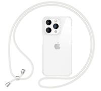 NALIA Clear Hybrid Cover with Strap compatible with iPhone 16 Pro Max Case, Transparent Hard-Case with Cord Crossbody Chain Cell Phone Lanyard No-Yellow Rigid Back & Silicone Frame, Color:White