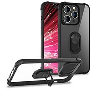 NALIA Clear Ring Cover compatible with iPhone 14 Pro Case, Transparent Anti-Scratch Drop Protection Anti-Yellow, 360° Ring Holder, Stand Function & Car Mount, Hard Back & Silicone Frame, Color:Black