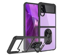 NALIA Clear Ring Cover compatible with Samsung Galaxy Z Flip4 Case, Transparent Anti-Yellow Scratch-Resistant Hard Back & Silicone Frame, 360-Degree Ring for Stand Function & Car Mount, Color:Black
