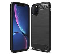 NALIA Design Cover compatible with Apple iPhone 11 Pro Max Case, Carbon Look Stylish Brushed Matte Finish Phonecase, Slim Protective Silicone Rugged Bumper Anti-Slip Coverage Shockproof, Color:Black