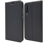 NALIA Flip Case compatible with Huawei P20 Pro, Phone Cover Ultra-Thin Magnetic Leather Back Front Protector Skin, Kickstand Slim Protective Bookcase Shockproof Full-Body, Etui, Color:Black Grey