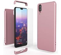 NALIA Full Body Case compatible with Huawei P20, Protective Front and Back Phone Cover with Tempered Glass Screen Protector, Slim Shockproof Bumper Ultra-Thin Smartphone Hardcase, Color:Rose Gold