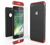 NALIA Full Body Case compatible with iPhone 7 Plus, Protective Front and Back Phone Cover with Tempered Glass Screen Protector, Slim Shockproof Smartphone Bumper Ultra-Thin, Color:Red Black