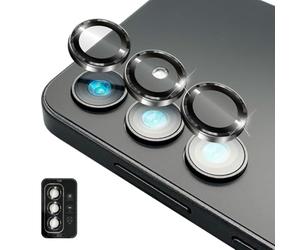 NALIA Glass Camera Lens Rings for Samsung Galaxy S25 - Lens Protector & Case Friendly - FOCUS.PRO CLX (9H Hardness & Mounting Frame) - German Brand, Color:Black