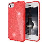 NALIA Glitter Case compatible with iPhone 7/8 / SE 2020 / SE 2022 - Sparkling Bling Look & Grip - SHINEPOP (Silicone Cover) - Designed in Berlin, Color:Red