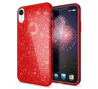 NALIA Glitter Case compatible with iPhone XR - Sparkling Bling Look & Grip - SHINEPOP (Silicone Cover) - Designed in Berlin, Color:Red