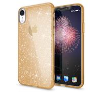 NALIA Glitter Case compatible with iPhone XR, Ultra-Thin Mobile Sparkle Silicone Back-Cover, Protective Slim-Fit Shiny Protector Skin, Shockproof Crystal Gel Bling Smart-Phone Bumper, Color:Gold