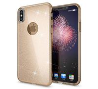 NALIA Glitter Case compatible with iPhone XS Max - Sparkling Bling Look & Grip - SHINEPOP (Silicone Cover) - Designed in Berlin, Color:Gold