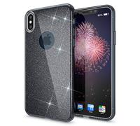 NALIA Glitter Case compatible with iPhone XS Max, Ultra-Thin Mobile Sparkle Silicone Back-Cover, Protective Slim-Fit Shiny Protector Skin Shockproof Crystal Gel Bling Smart-Phone Bumper, Color:Black