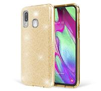 NALIA Glitter Case compatible with Samsung Galaxy A40, Diamond Cover Slim Protective Rugged Silicone Phone Skin, Ultra Thin Sparkle Mobile Protector Bling Shockproof Bumper Rubber Back, Color:Gold