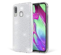NALIA Glitter Case compatible with Samsung Galaxy A40, Diamond Cover Slim Protective Rugged Silicone Phone Skin, Ultra Thin Sparkle Mobile Protector Bling Shockproof Bumper Rubber Back, Color:Silver
