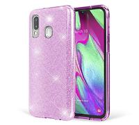 NALIA Glitter Case compatible with Samsung Galaxy A40 - Sparkling Bling Look & Grip - SHINEPOP (Silicone Cover) - Designed in Berlin, Color:Purple