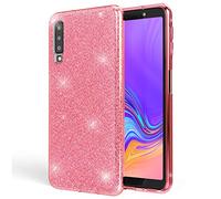 NALIA Glitter Case compatible with Samsung Galaxy A7 (2018) - Sparkling Bling Look & Grip - SHINEPOP (Silicone Cover) - Designed in Berlin, Color:Pink