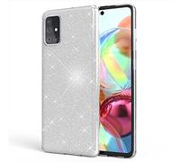 NALIA Glitter Case compatible with Samsung Galaxy A71 - Sparkling Bling Look & Grip - SHINEPOP (Silicone Cover) - Designed in Berlin, Color:Silver