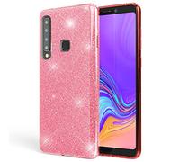NALIA Glitter Case compatible with Samsung Galaxy A9 2018, Ultra-Thin Mobile Sparkle Silicone Back-Cover, Protective Slim Shiny Protector Skin Shockproof Crystal Gel Bling Phone Bumper, Color:Pink