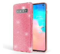 NALIA Glitter Case compatible with Samsung Galaxy S10 - Sparkling Bling Look & Grip - SHINEPOP (Silicone Cover) - Designed in Berlin, Color:Pink