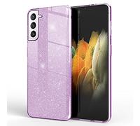 NALIA Glitter Case compatible with Samsung Galaxy S21 Plus - Sparkling Bling Look & Grip - SHINEPOP (Silicone Cover) - Designed in Berlin, Color:Purple