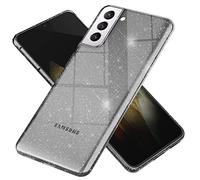 NALIA Glitter Case for Samsung Galaxy S21 - Sparkly Silicone Cover - DAZZLIN (Transparent & Shockproof) - German Brand, Color:Black