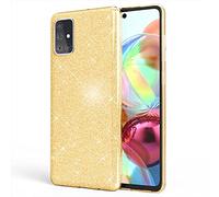 NALIA Glitter Cover compatible with Samsung Galaxy A71 Case, Sparkly Bling Mobile Phone Protector Shockproof Back, Shock-Absorbent Shiny Protective Smartphone Diamond Bumper Coverage, Color:Gold