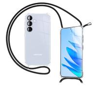 NALIA Hangit compatible with Samsung Galaxy S25 FE Case (Crossbody Phone Cover), Transparent TPU Shell with Adjustable 160cm Strap, Shockproof Air Cushion, Scratch-Resistant, Color:Midnight Black