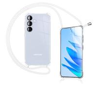NALIA Hangit compatible with Samsung Galaxy S25 FE Case (Crossbody Phone Cover), Transparent TPU Shell with Adjustable 160cm Strap, Shockproof Air Cushion, Scratch-Resistant, Color:Moon White