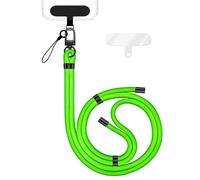 NALIA HoldMe Universal Chain for Smartphone & Mobile Phone Case, Adjustable Nylon Cord for Hanging, Crossbody Neck Strap with Carabiner (black) & 2 Patches, Durable Lanyard, Color:Neon Green