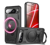 NALIA Magnetic Rugged Case for Google Pixel 10 Pro - Ring Stand 360° & MagSafe Compatible - STORMGUARD (Heavy Duty Cover) - German Brand, Color:Volcanic Black