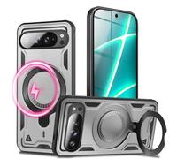NALIA Magnetic Rugged Case for Google Pixel 10 Pro XL - Ring Stand 360° & MagSafe Compatible - STORMGUARD (Heavy Duty Cover) - German Brand, Color:Storm Silver
