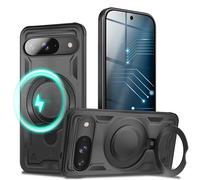 NALIA Magnetic Rugged Case for Google Pixel 9 - Ring Stand 360° & MagSafe Compatible - STORMGUARD (Heavy Duty Cover) - German Brand, Color:Volcanic Black