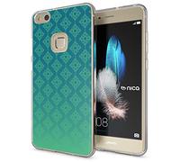 NALIA Motif Cover compatible with Huawei P10 Lite Case, Pattern Design Protective Slim Silicone Phone Bumper, Ultra Thin Shockproof Mobile Back Protector Rugged Soft Skin, Designs:Pattern Green